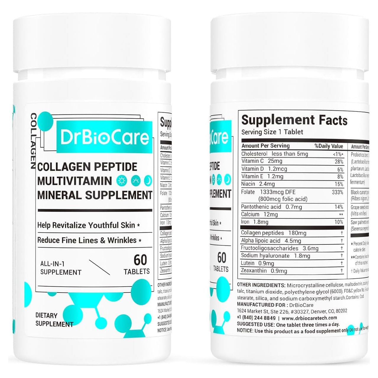 Collagen Peptides for Women, Beauty Vitamin & Mineral Supplement - Made in USA - 60 Tablets