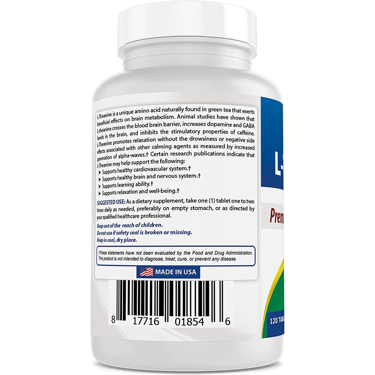 Best Naturals L-Theanine 200Mg per Tablet - Promotes Relaxation without Drowsiness - 120 Vegetarian Tablets