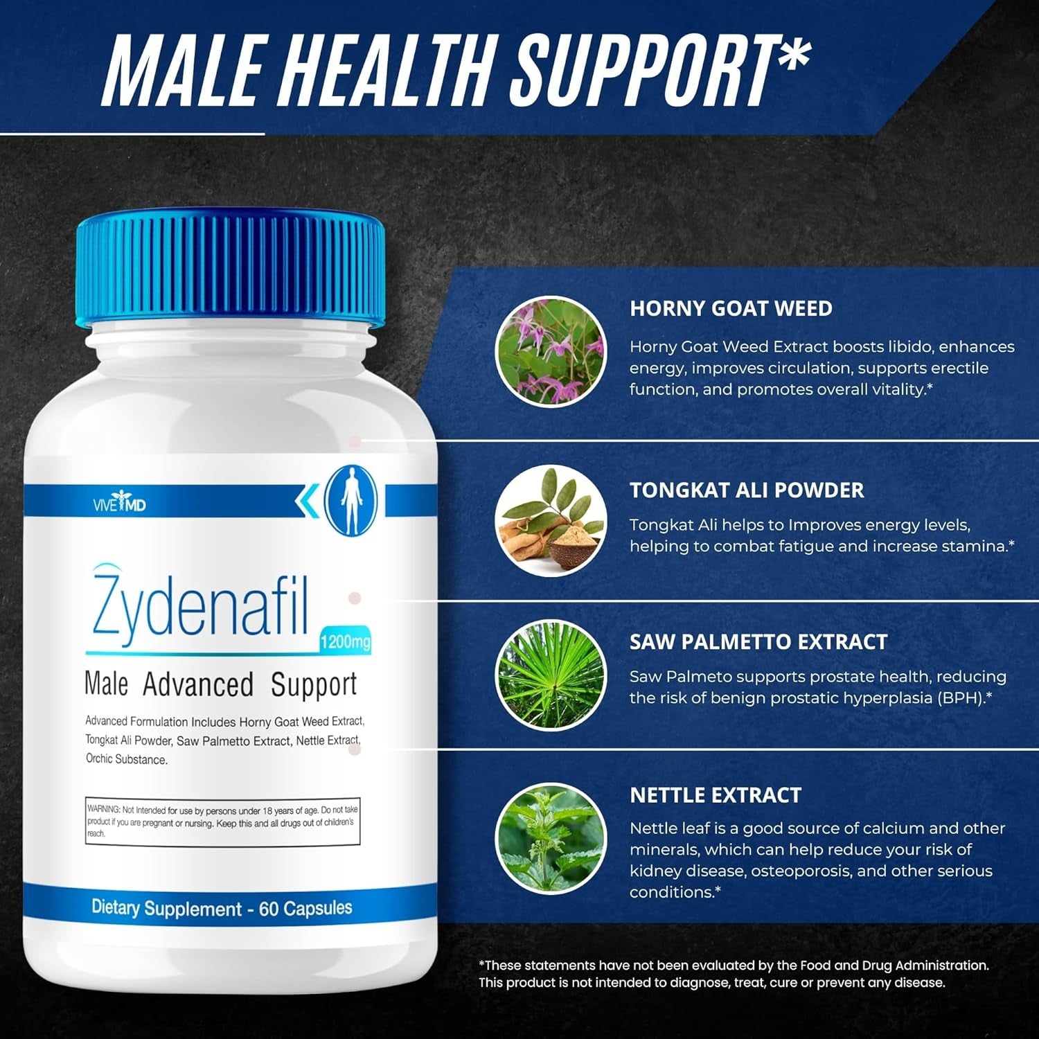 Zydenafil Pills for Men Advanced Formula - Zydenafil 1200Mg for Maximum Strength (60 Capsules)