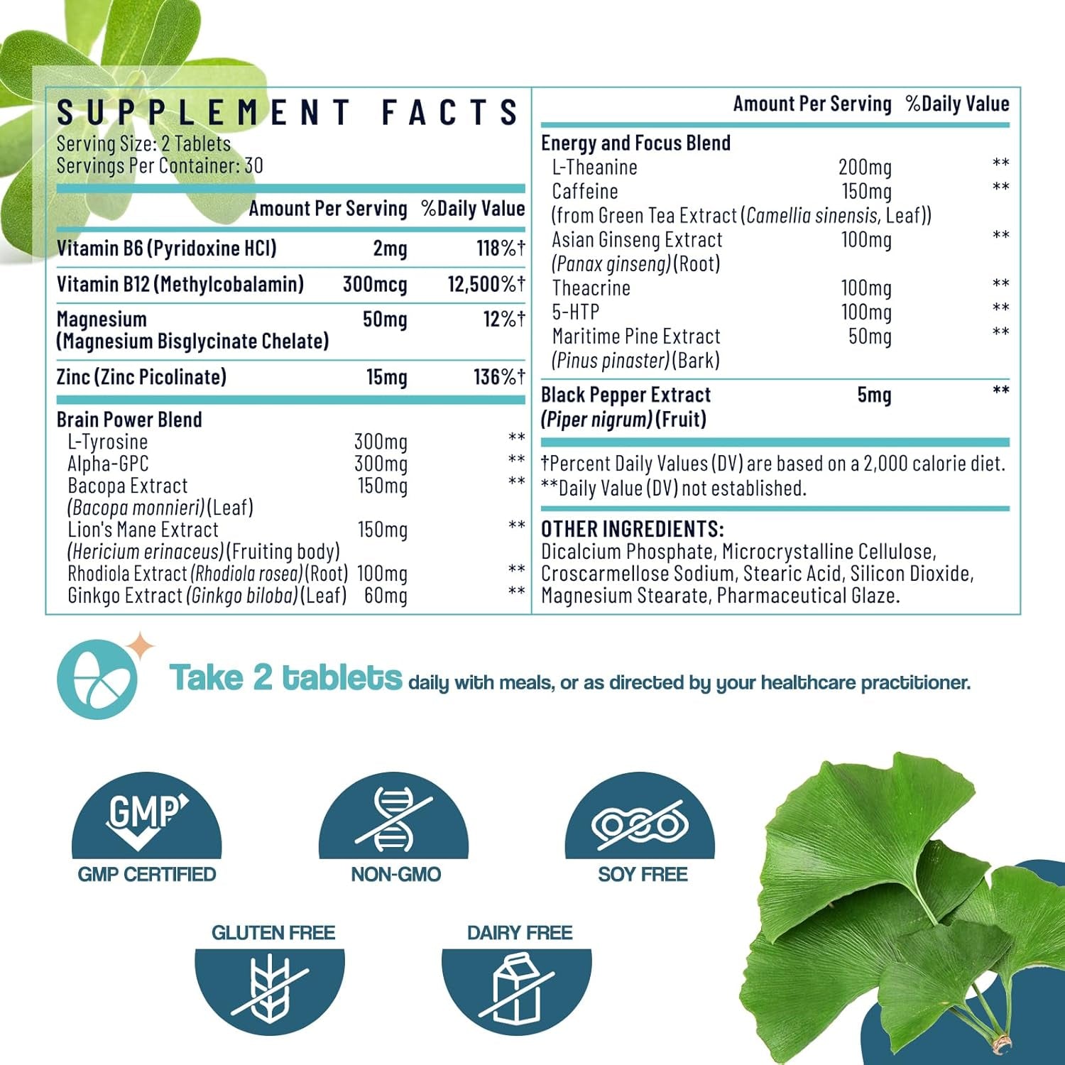 17-In-1 Brain Supplement for Memory and Focus | Nootropic Brain Supplement for Mental Clarity, Concentration, Alertness (60 Tablets)