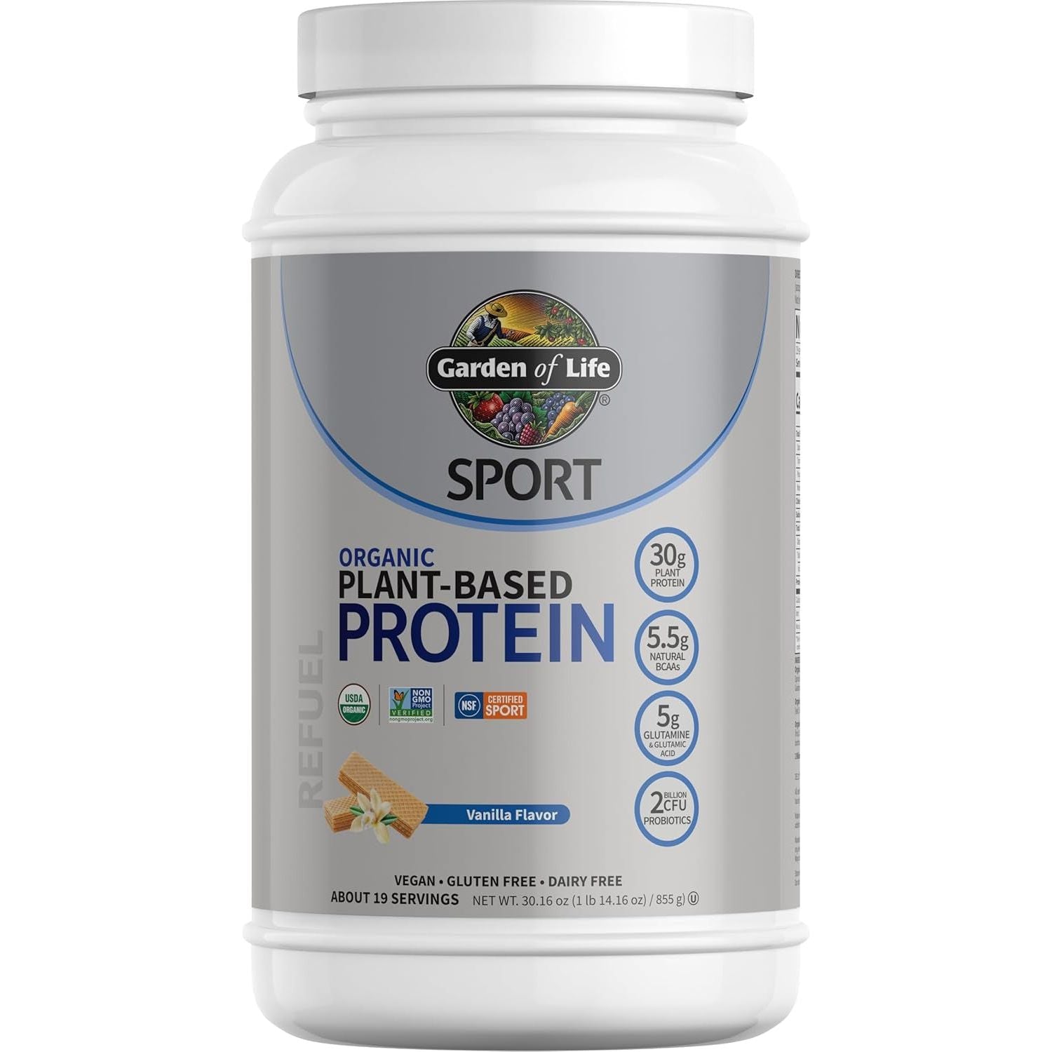 Organic Vegan Protein Powder, Vanilla Protein Powder with Probiotics, Bcaas, 30G Plant Protein 19 Servings
