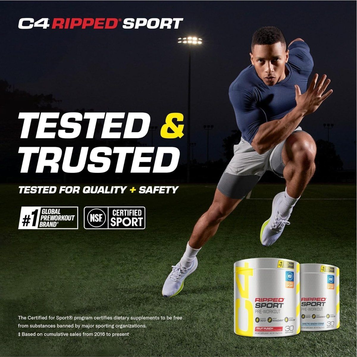 C4 Ripped Sport Pre Workout Powder Arctic Snow Cone - Sugar Free - 135Mg Caffeine 30 Servings - Suppviv