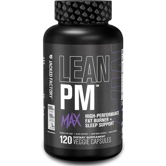 Jacked Factory Lean PM Max - High-Performance Weight Loss, Sleep Support, Fat Burner, & Appetite Suppressant 120 Pills