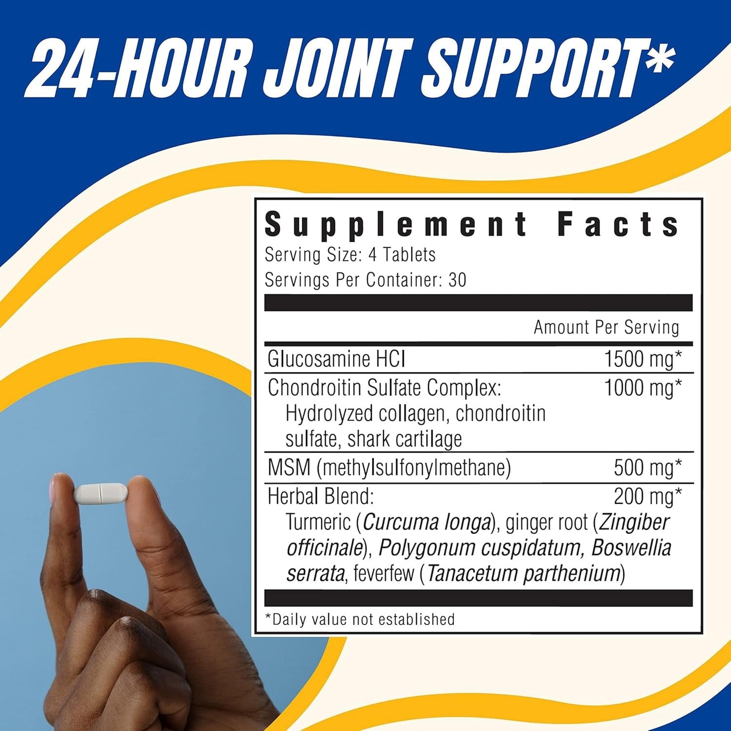 Glucosamine & Chondroitin Sulfate with MSM, 24 Hour Joint Support, Healthy Bones, Supports Healthy Mobility, 30 Servings, 120 Count