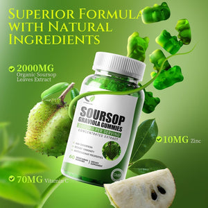 Soursop Graviola Gummies, Organic Soursop Leaves and Seeds Extract for Immune Support and Antioxidant Properties 60 Gummies