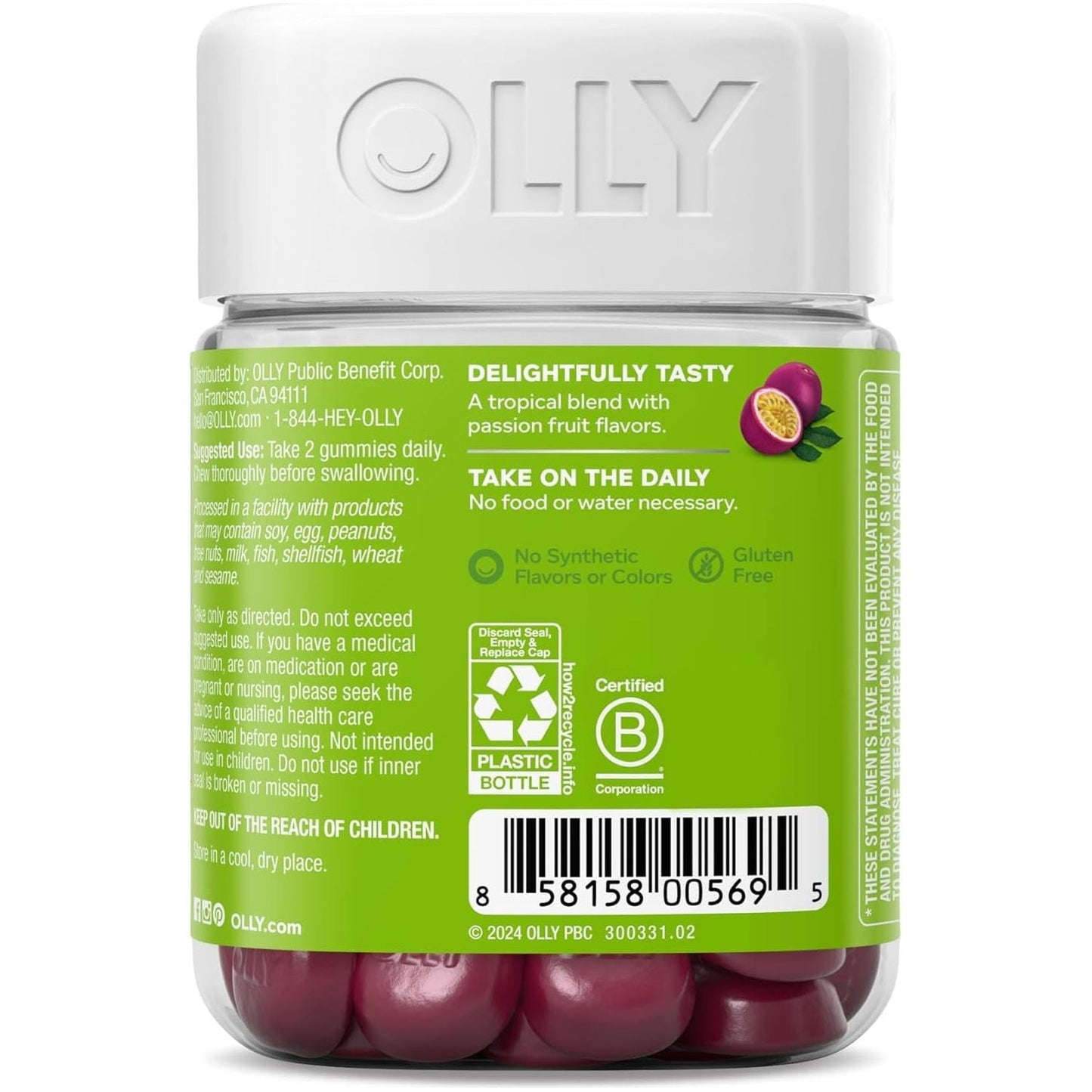 OLLY Daily Energy Gummy, Caffeine Free, Vitamin B12, Coq10, Goji Berry, Adult Chewable Supplement, Tropical Flavor - 60 Count