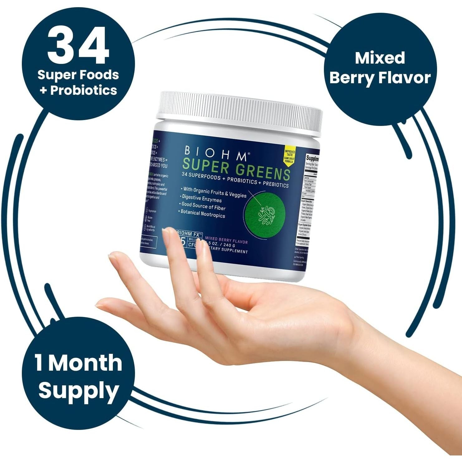 BIOHM Super Greens, Antioxidant Veggie Powder & Smoothie Mix (8.5 Oz, 30 Servings)