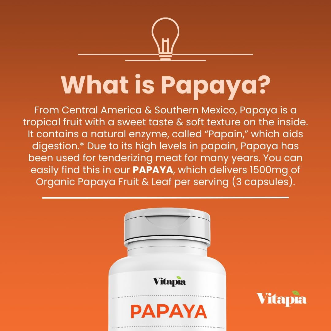 Papaya Fruit Enzyme Capsules for Digestion, Bloating Relief, Immune Support (1500Mg/180 Veggie Capsules)