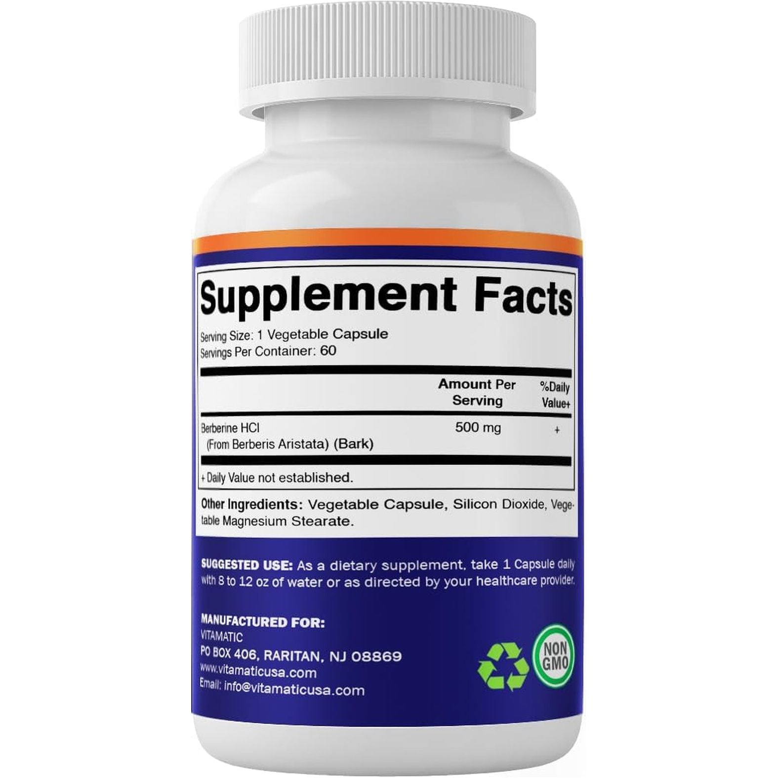 Vitamatic Berberine Supplement 500Mg - 60 Vegetable Capsules - Made in the USA 