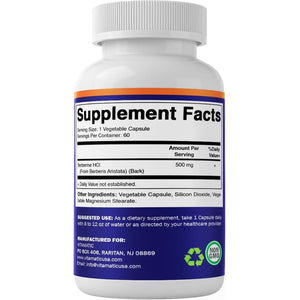 Vitamatic Berberine Supplement 500Mg - 60 Vegetable Capsules - Made in the USA 