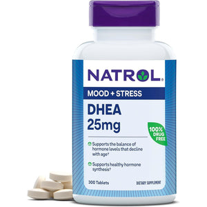 Natrol Mood & Stress DHEA 25Mg with Calcium, for Balance of Certain Hormone Level and Mood Support, 300 Tablets