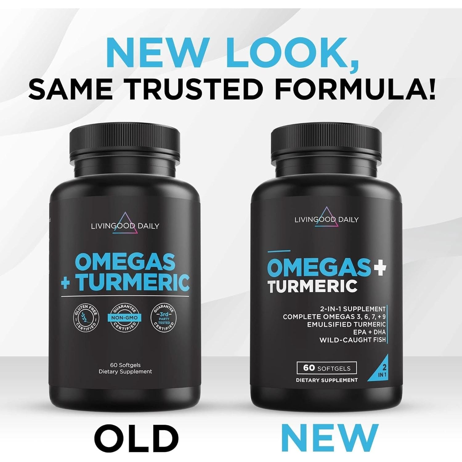 Livingood Daily Omega 3 6 9 plus Turmeric Curcumin - Supports Heart Health - 60 Softgels