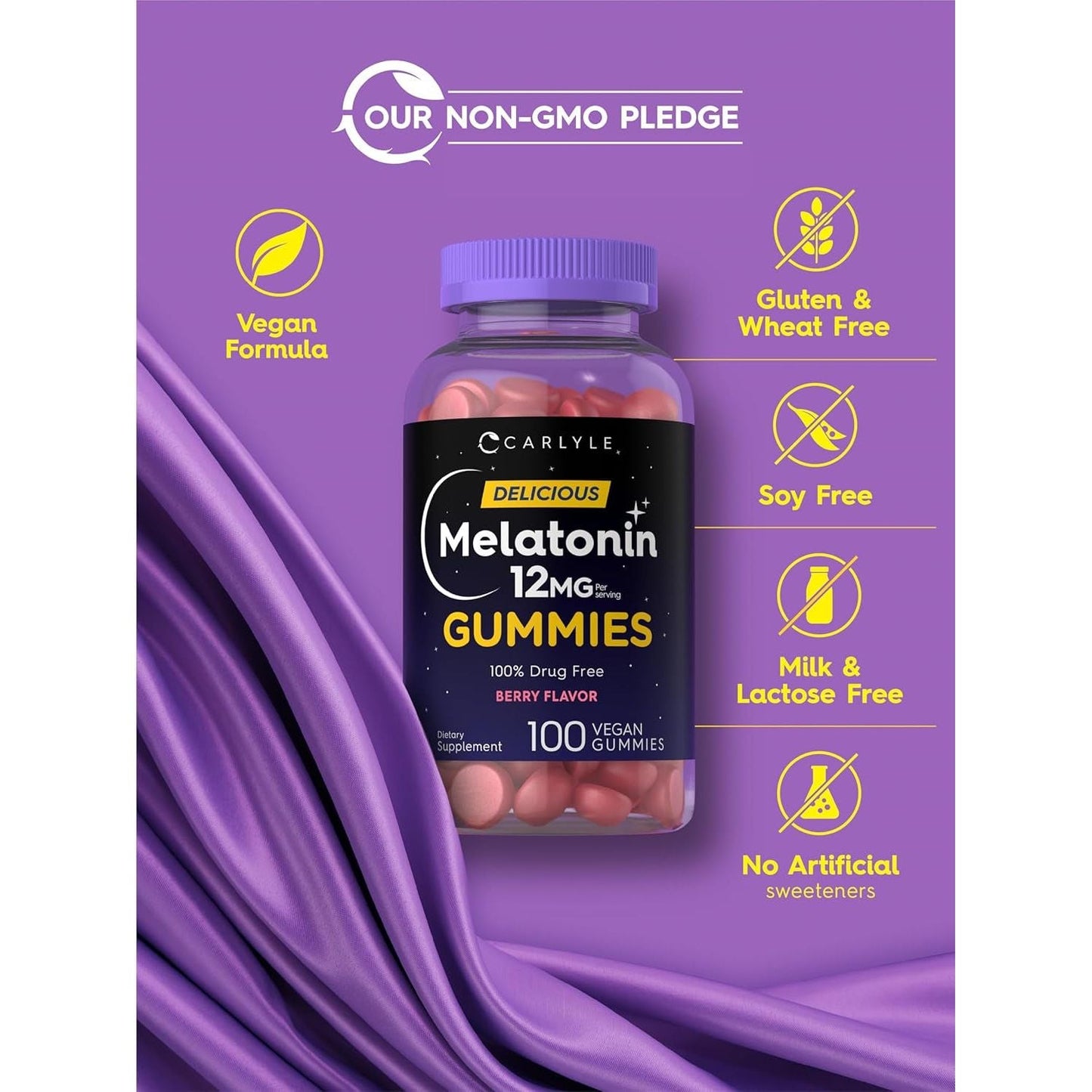 Carlyle Melatonin Gummies 12Mg | 100 Count | Berry Flavor 