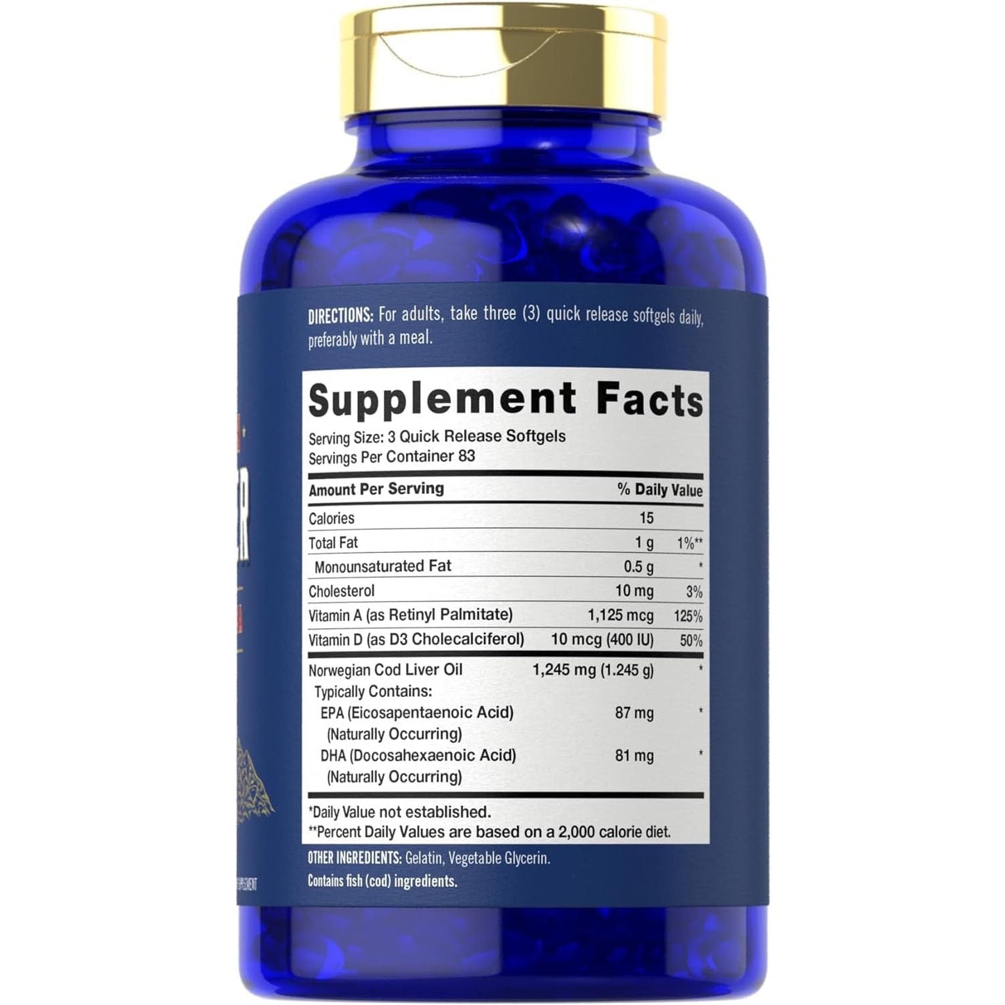 Carlyle Cod Liver Oil Softgels | 1245Mg | 250 Count | Norwegian | Non GMO, Gluten Free