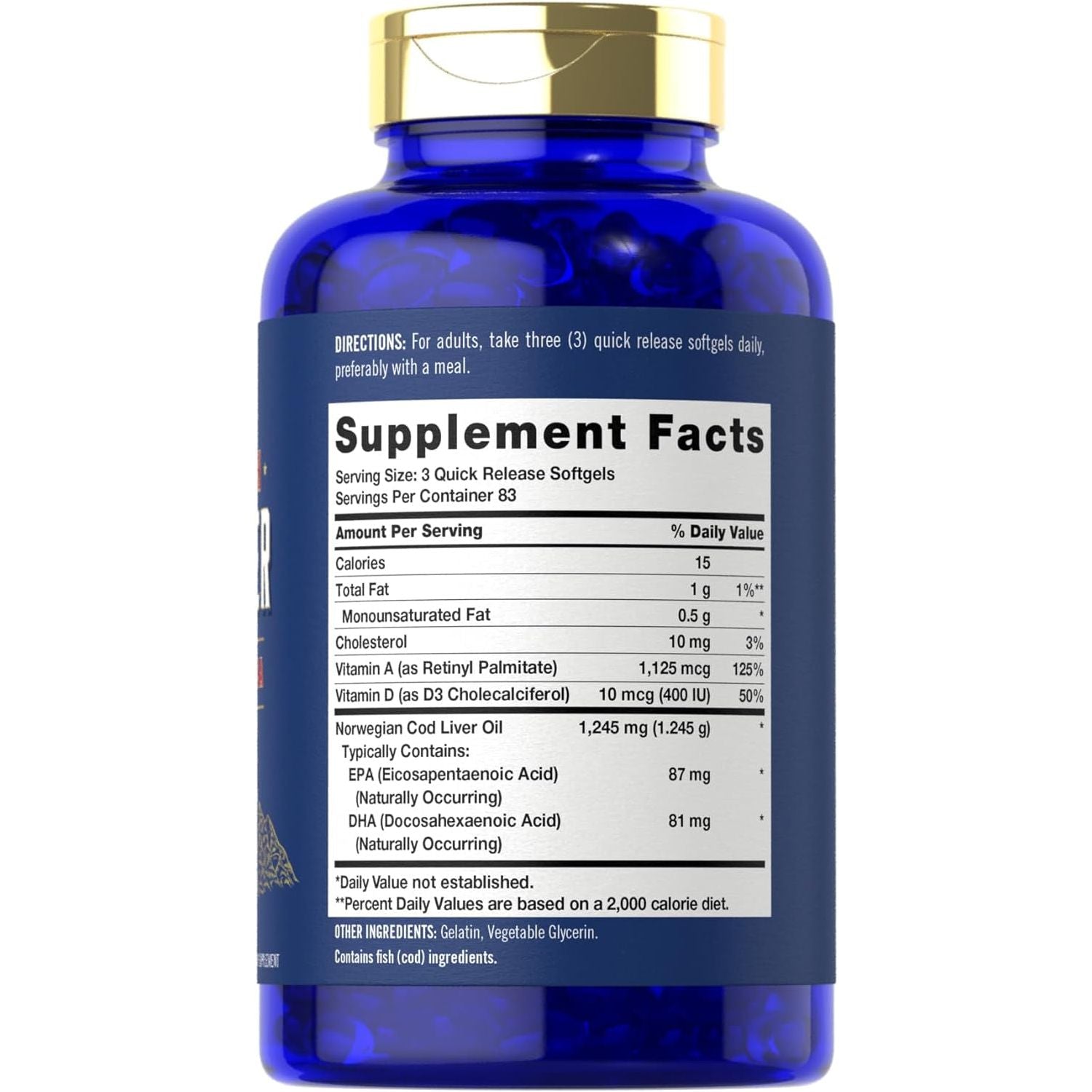 Carlyle Cod Liver Oil Softgels | 1245Mg | 250 Count | Norwegian | Non GMO, Gluten Free