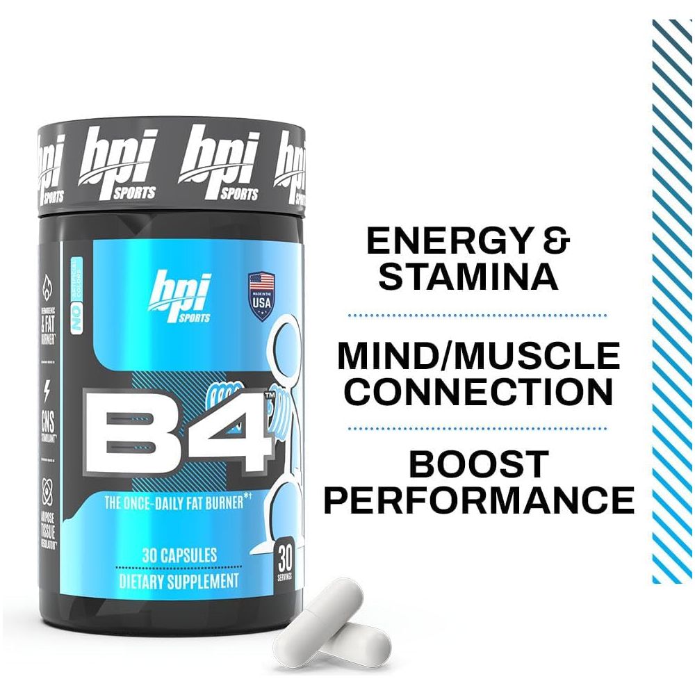 BPI Sports B4 – Extra-Strength Fat Burner –  Caffeine, Niacin, Quercetin, Yohimbine – 30 Servings – 710Mg