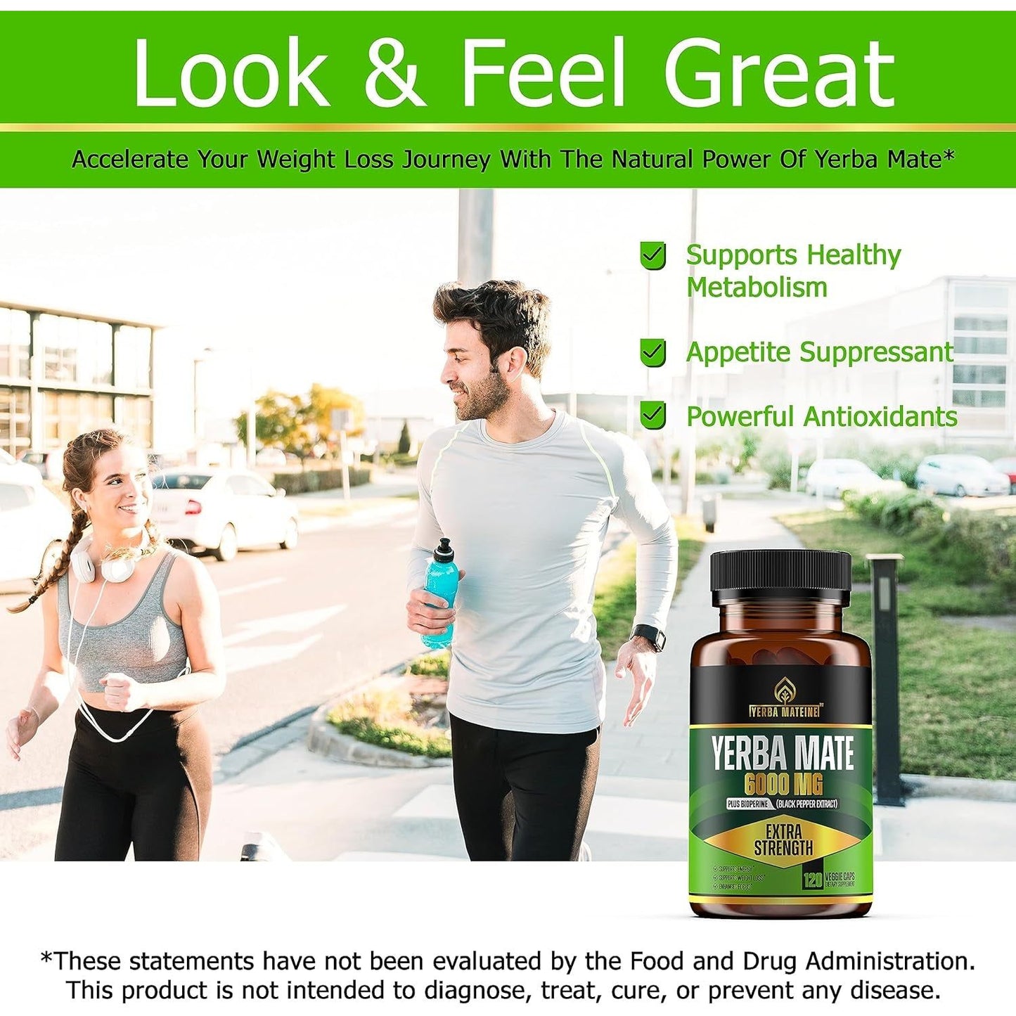 6000Mg Extra Strength Yerba Mate, 60Mg Caffeine per Capsule, for Clean Natural Energy, Improved Focus, Concentration - 120 Caps