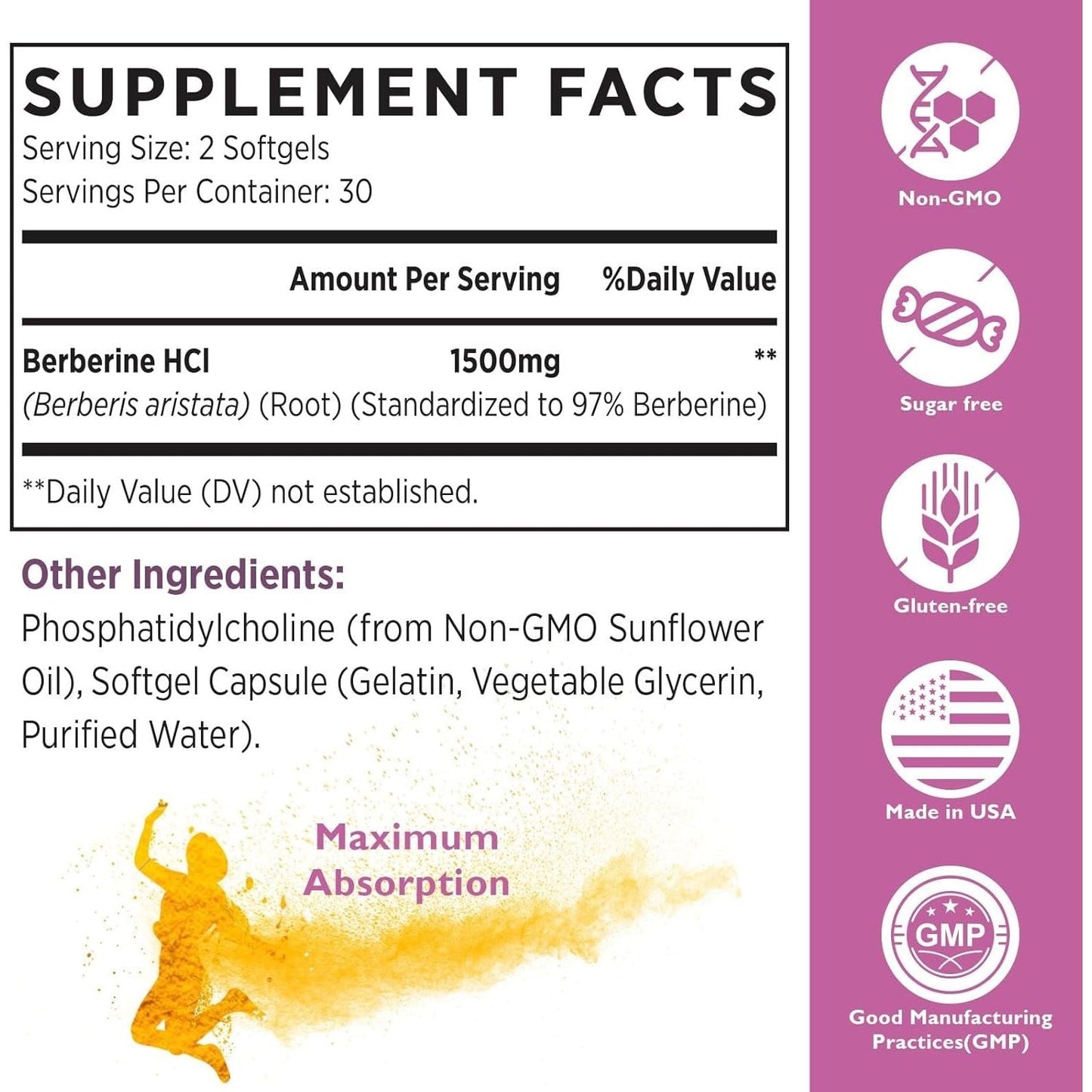 Berberine HCL Supplement 1500Mg - High Bioavailability Liposomal Berberine Capsules