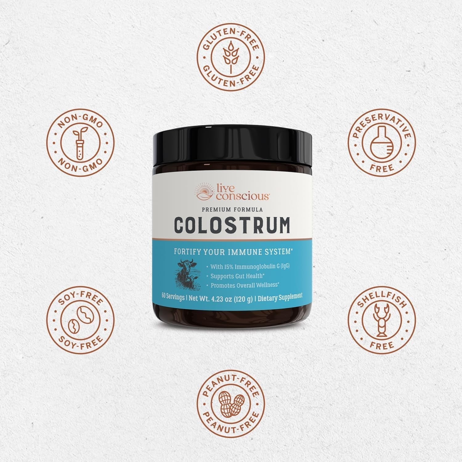 Live Conscious Colostrum Powder with Lactoferrin for Iron Absorption - Immune System Supplement