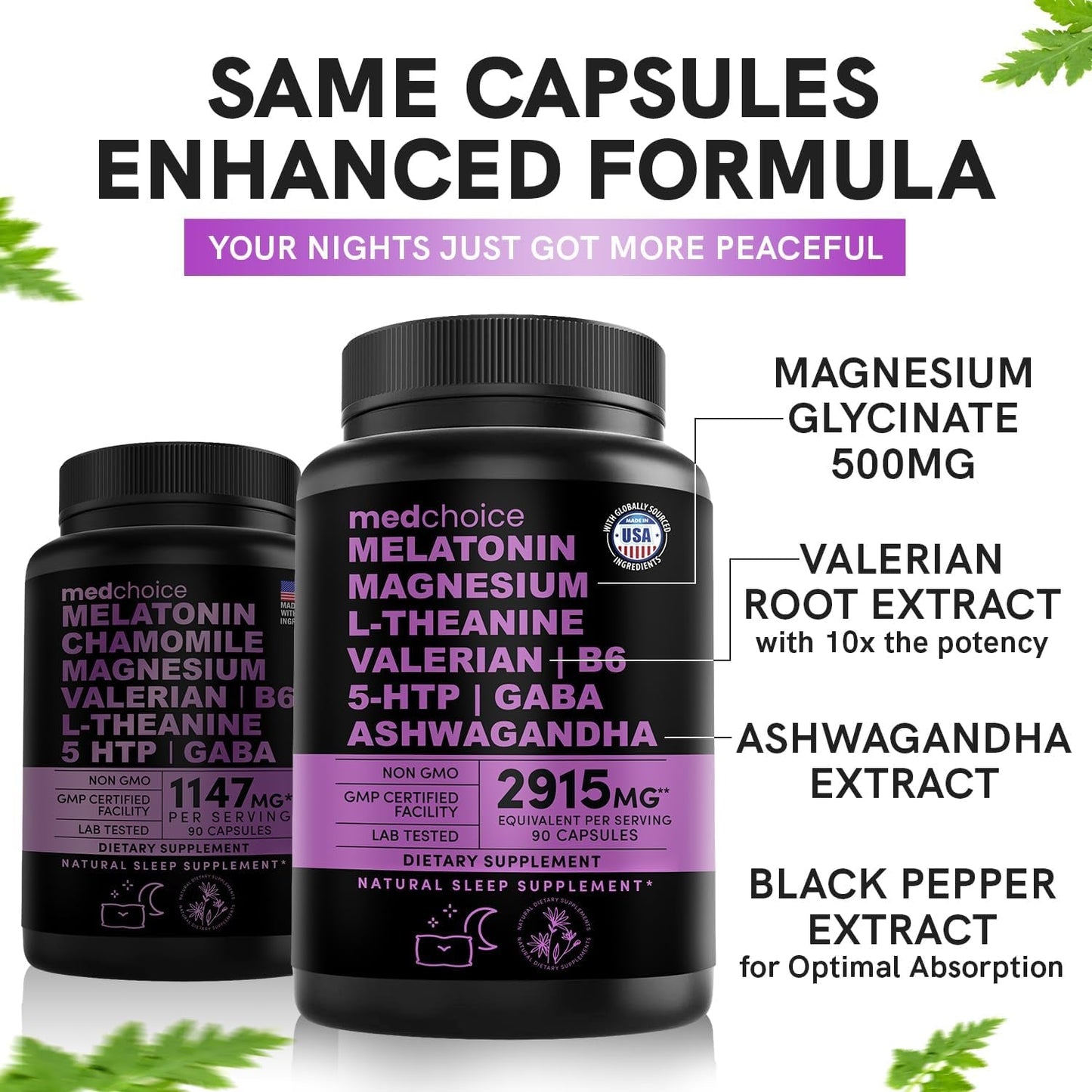 12-In-1 Melatonin Capsules - Natural Sleep Aids for Adults (90 Ct)
