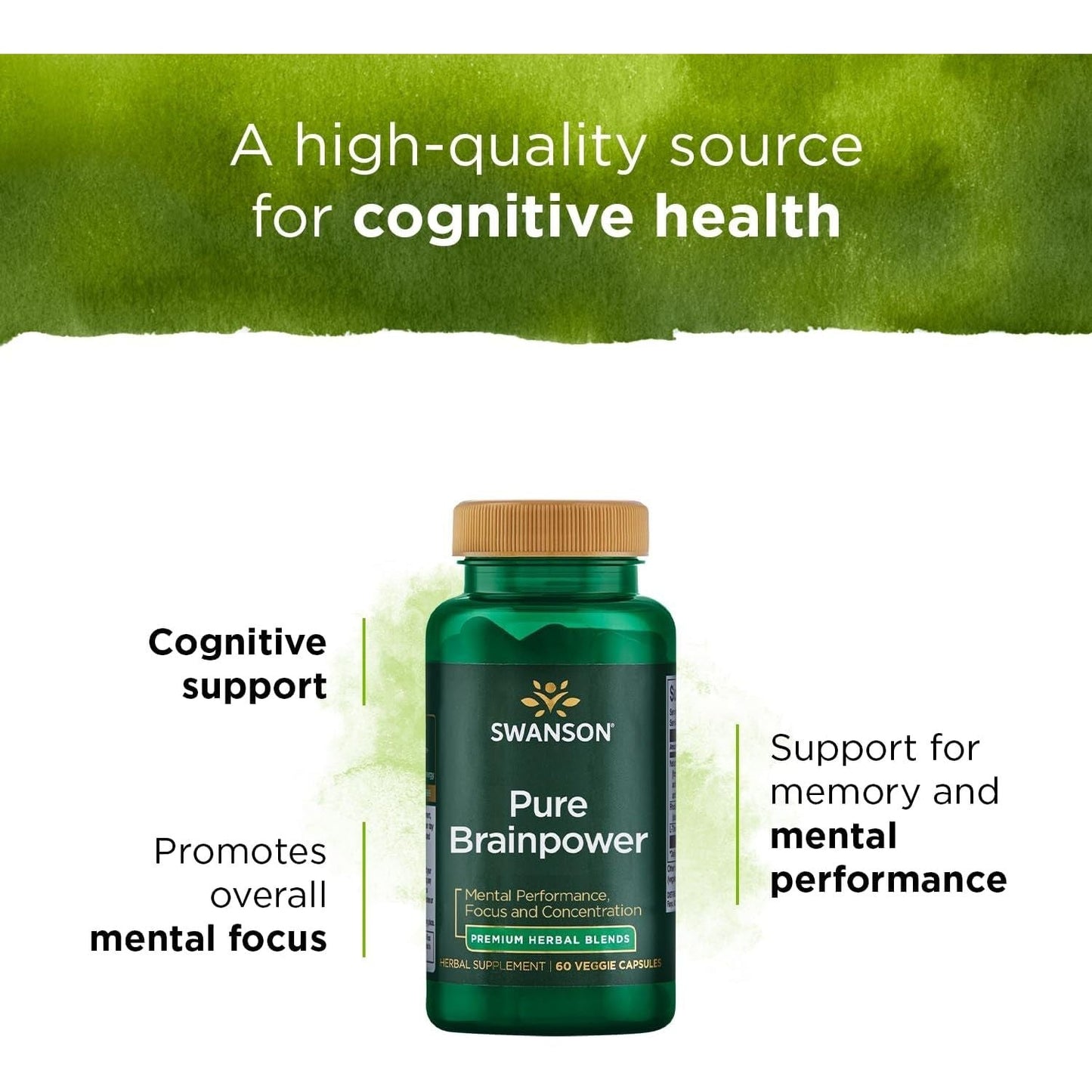 Swanson Pure Brainpower Brain Health Cognitive Memory Focus Support 60 Veggie Capsules