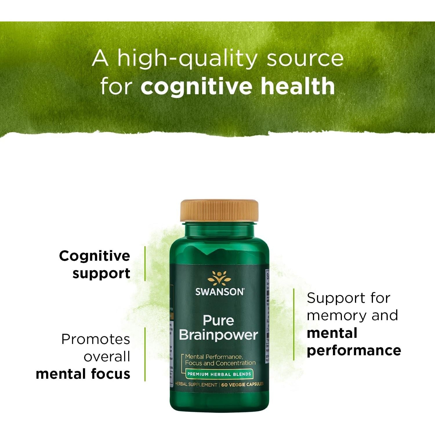 Swanson Pure Brainpower Brain Health Cognitive Memory Focus Support 60 Veggie Capsules