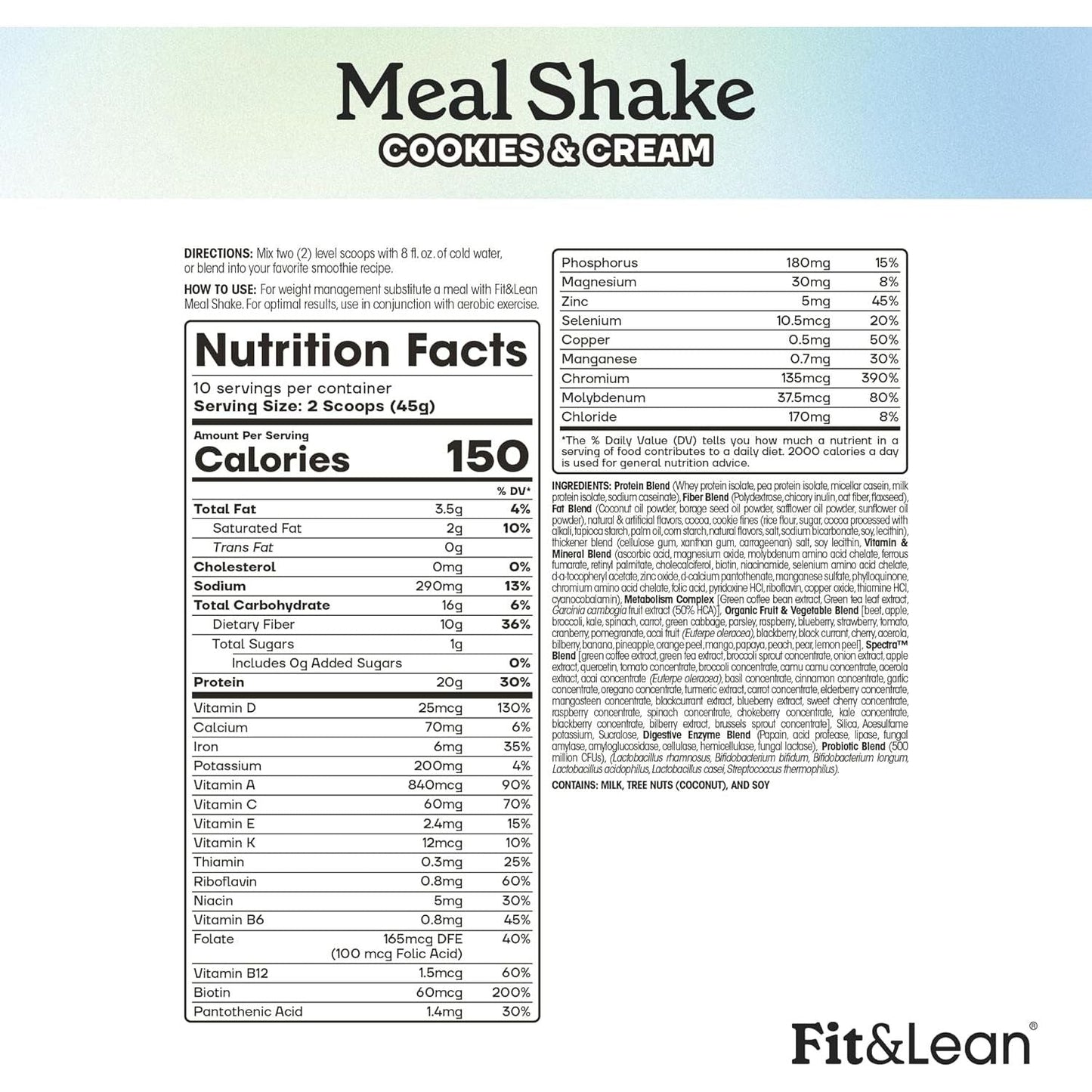 Fit & Lean Meal Shake, Fat Burning Meal Replacement, 1Lb, 10 Servings