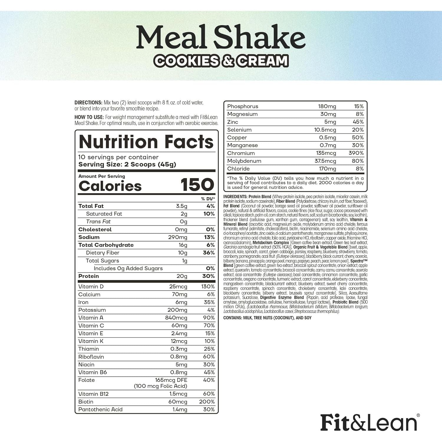 Fit & Lean Meal Shake, Fat Burning Meal Replacement, 1Lb, 10 Servings