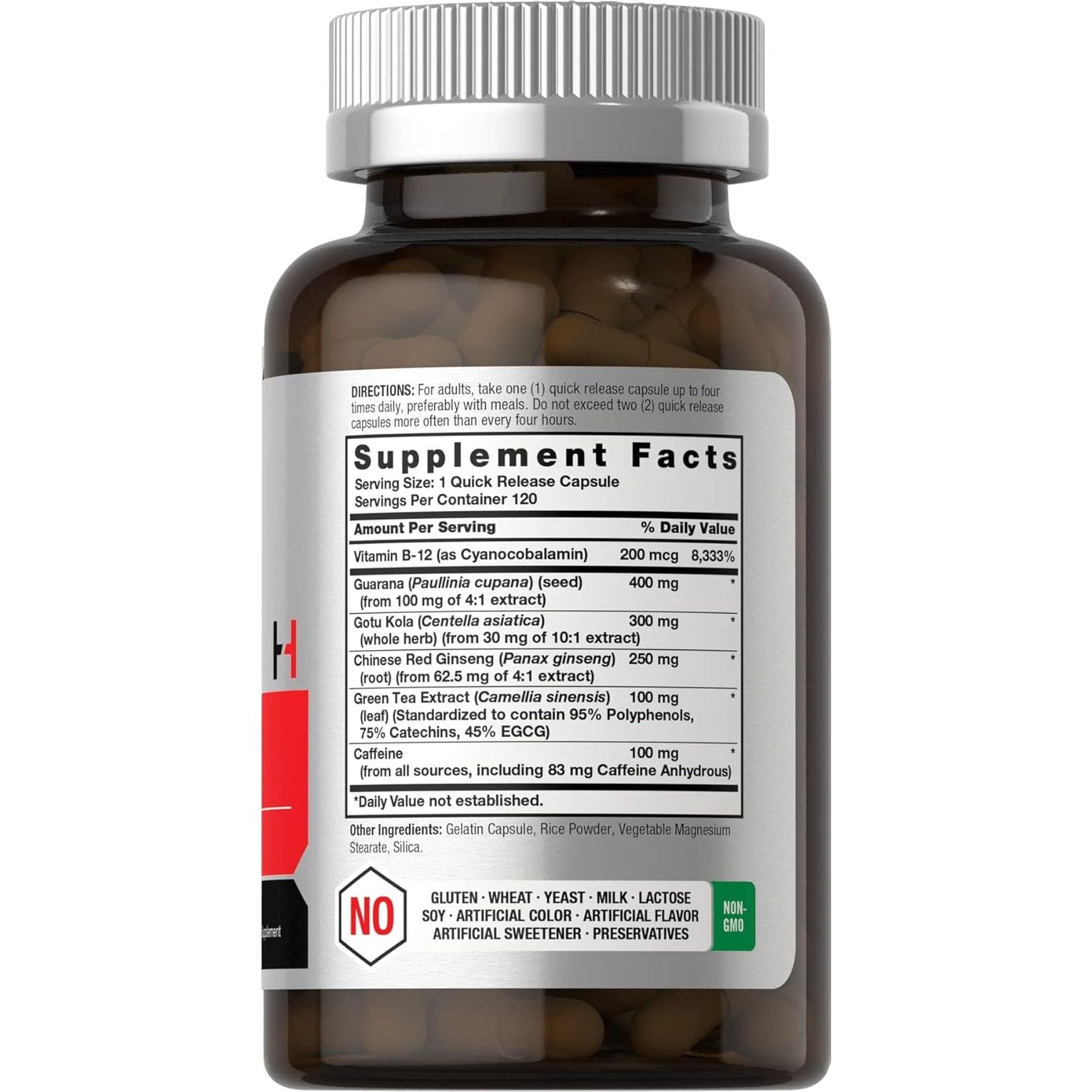 Horbäach Energy Supplement with Caffeine, Ginseng & Vitamin B12 120 Capsules