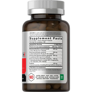 Horbäach Energy Supplement with Caffeine, Ginseng & Vitamin B12 120 Capsules