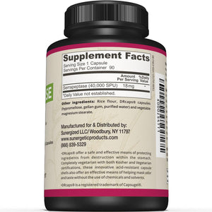Premium Serrapeptase Enzyme Supplement – Helps Support Sinus Health – Powerful Serrapeptase Enzymes Formula – 40,000 SU- 90 Capsules