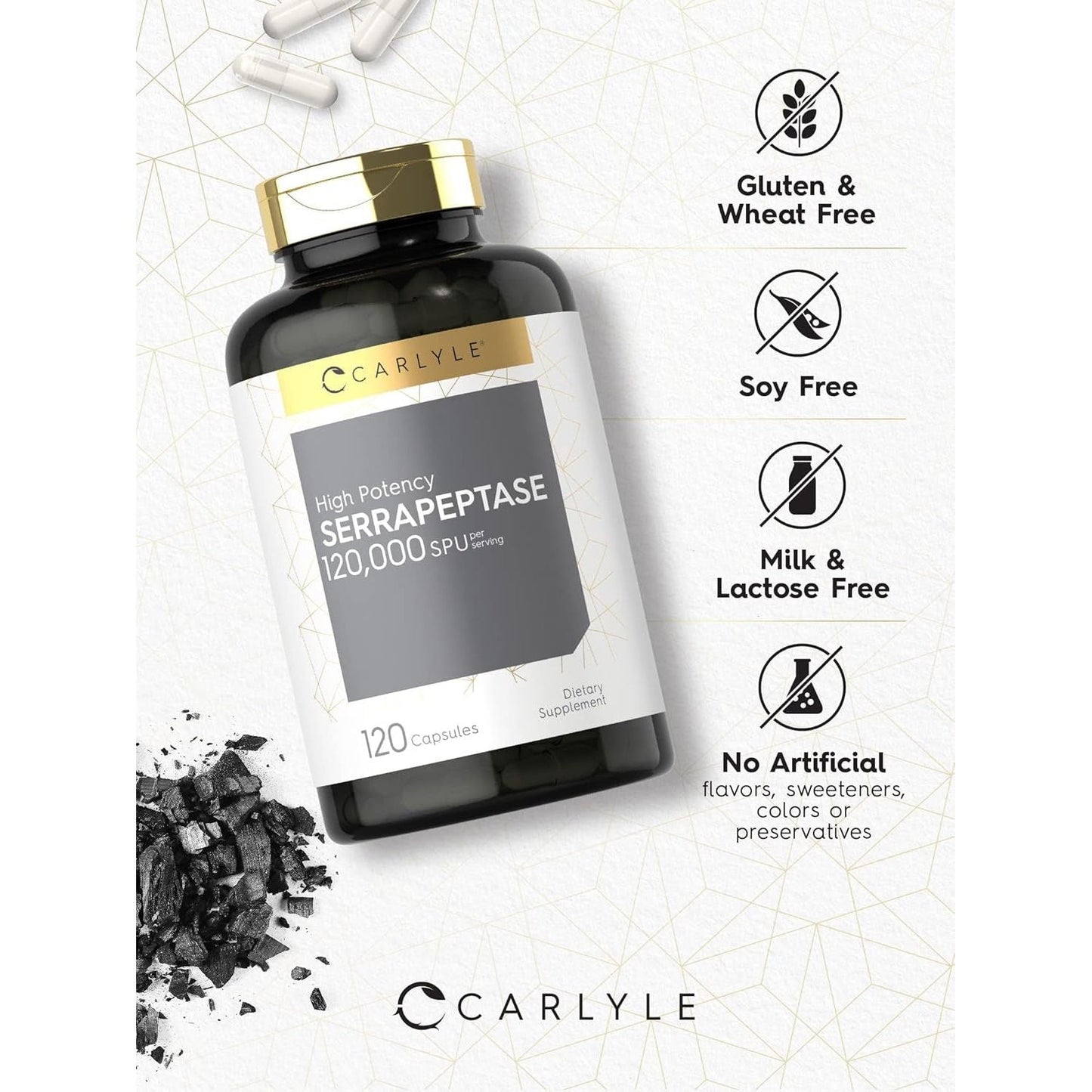 Carlyle Serrapeptase 120000 SPU | 120 Capsules | Supports Sinus Health | Gluten Free Enzyme Supplement