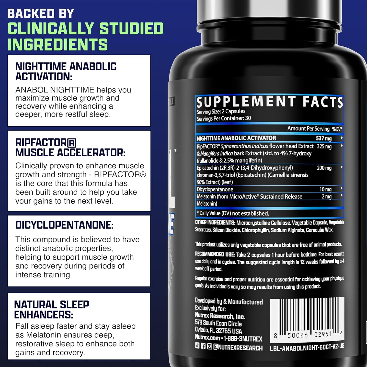 Anabol PM Nighttime Muscle Builder & Sleep Aid | Post Workout Muscle Recovery & Strength – 60 Pills