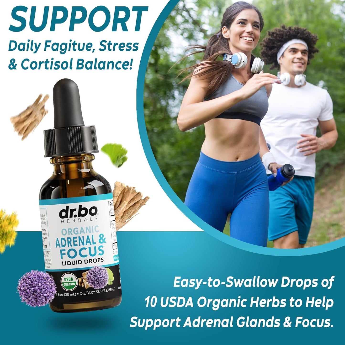 Adrenal Support Supplements Liquid Drops - Organic Adrenal and Focus Supplement, 1Oz