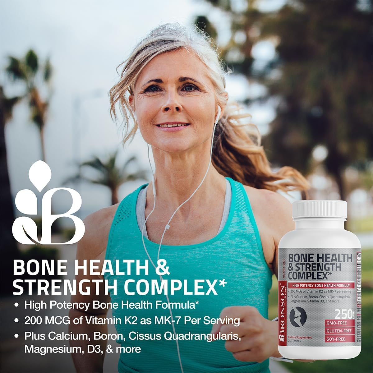Bronson Bone Health & Strength Complex* High Potency Formula 200 MCG of Vitamin K2 as MK7, plus Calcium, 60 Tablets