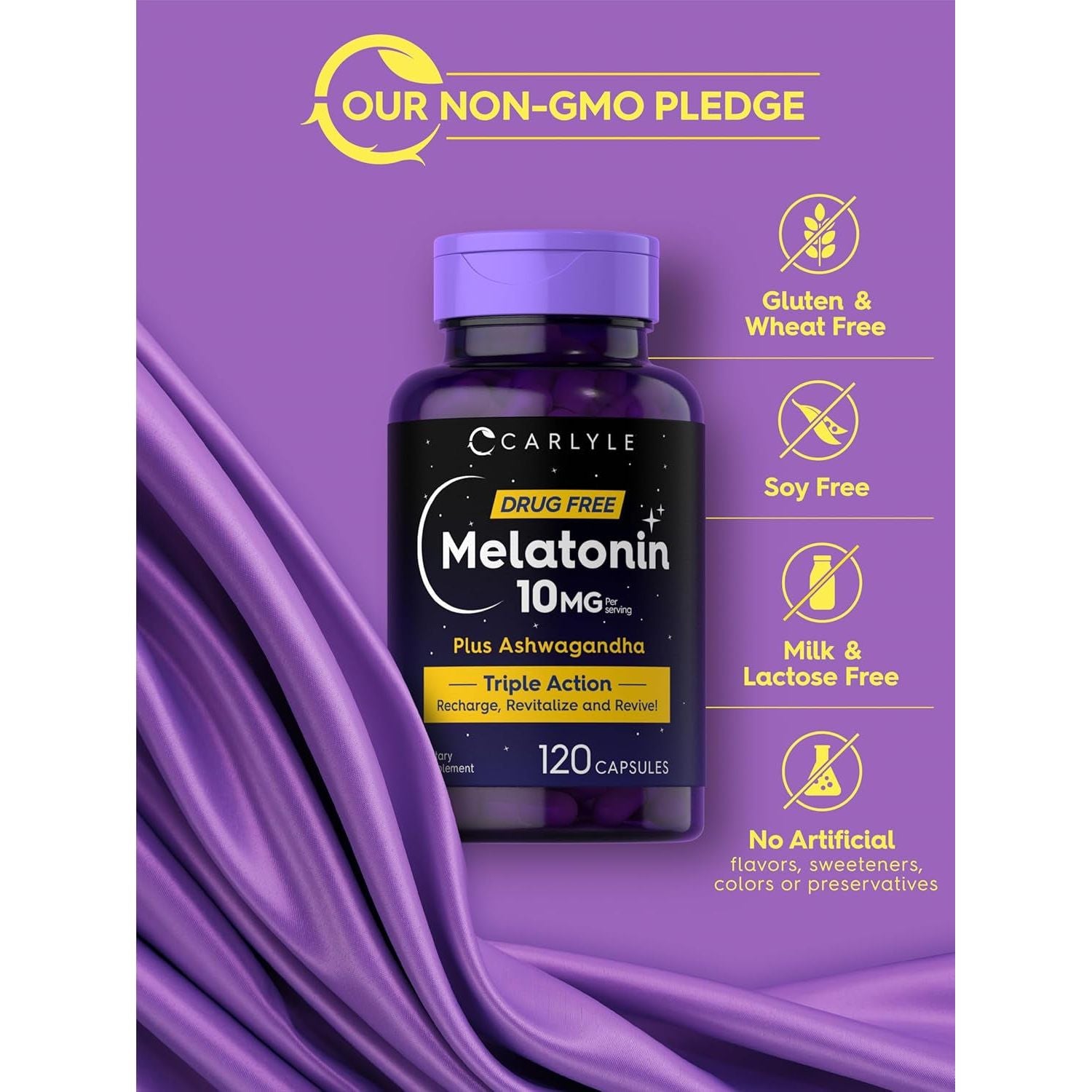 Carlyle Melatonin 10Mg with Ashwagandha | Triple Strength Formula 120 Capsules