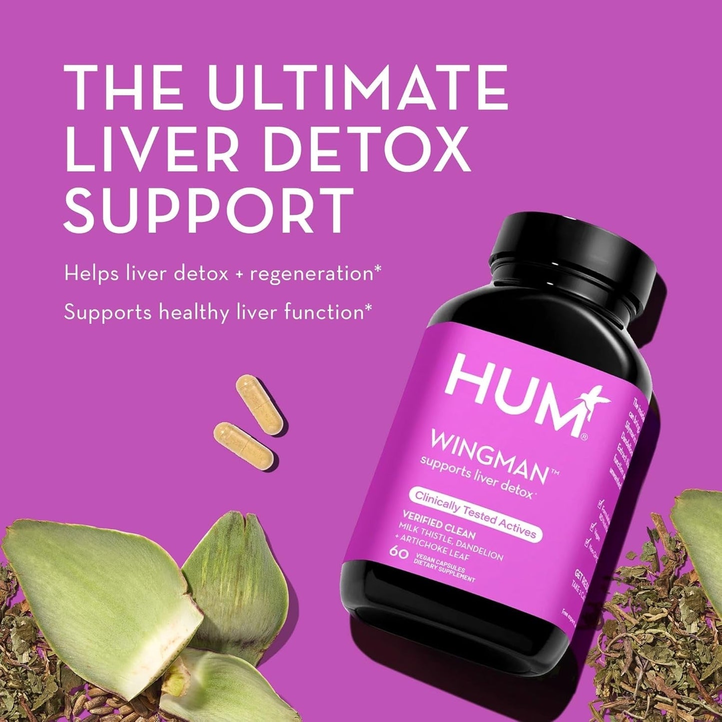 HUM Wing Man - Liver Detox and Liver Support Supplement - Helps Flush Liver of Toxins (60-Count)