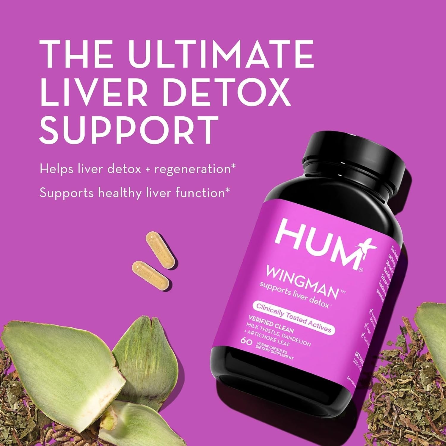HUM Wing Man - Liver Detox and Liver Support Supplement - Helps Flush Liver of Toxins (60-Count)