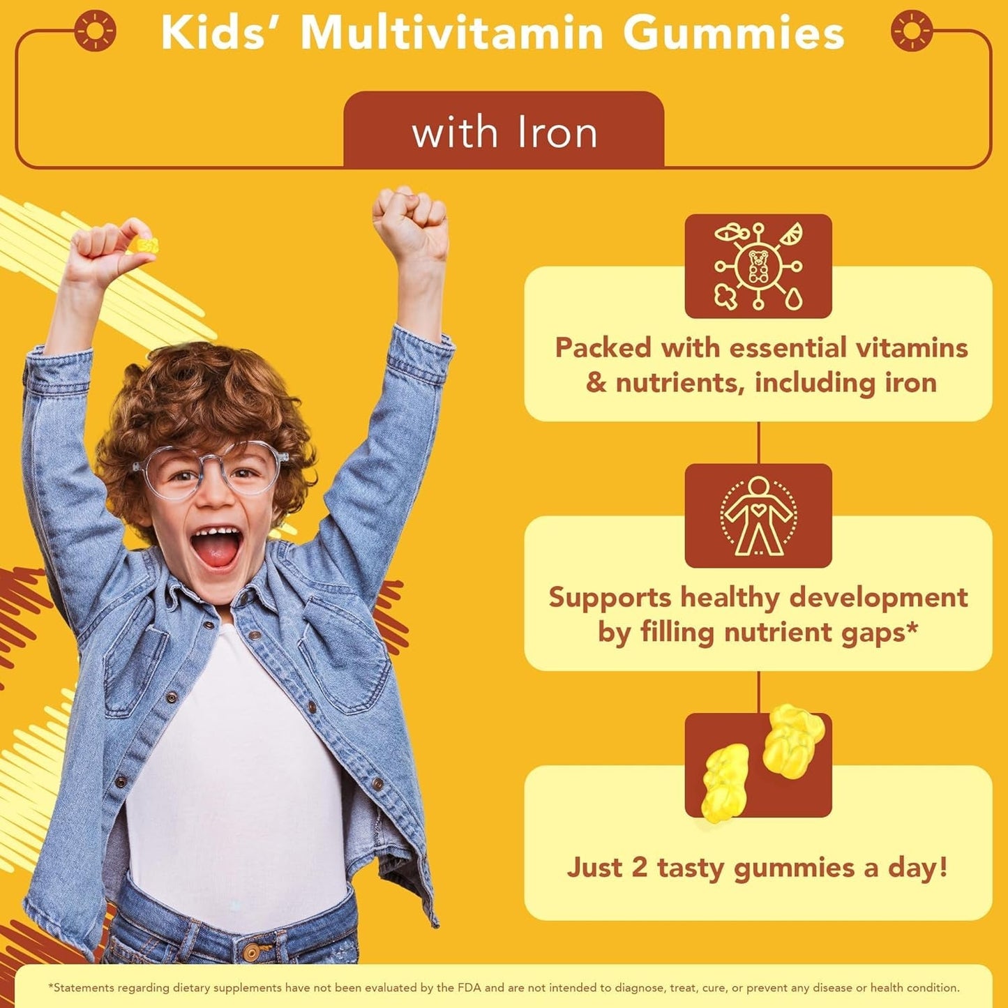 Picky Eater Kids Multivitamin Gummies with Iron  for Toddlers & Children 3 & up - Essential Kids Vitamins for Growth & Development