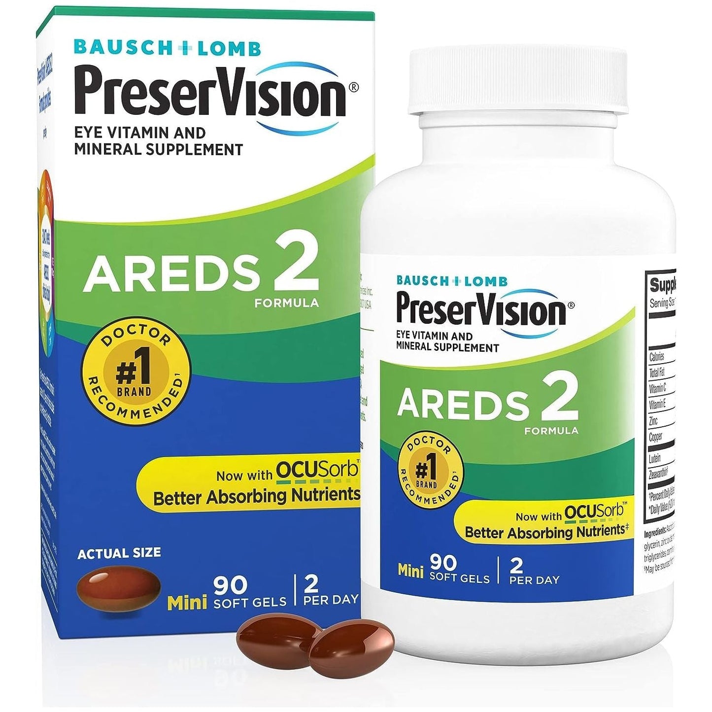 Preservision AREDS 2 Eye Vitamin & Mineral Supplement, Contains Lutein, Vitamin C, Zeaxanthin, Zinc & Vitamin E, 90 Softgels