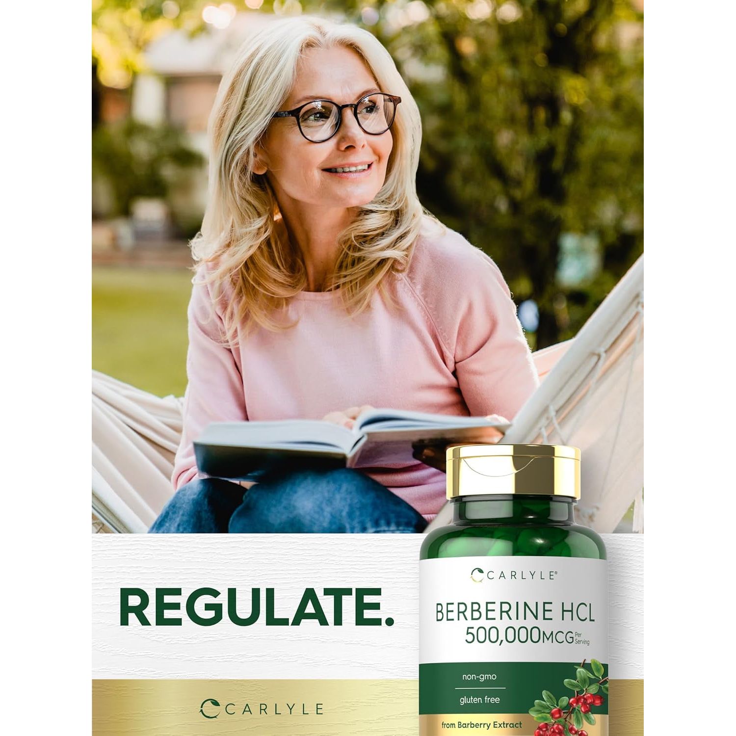 Carlyle Berberine HCL Supplement | 500,000Mcg | 60 Capsules | Vegetarian, Non-Gmo, Gluten Free