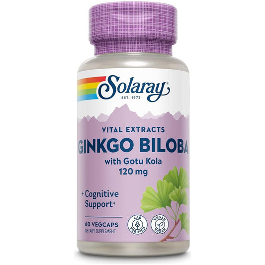 SOLARAY Ginkgo Biloba Extract with Gotu Kola - Ginko Biloba Capsules for Brain Health Support  60 Servings