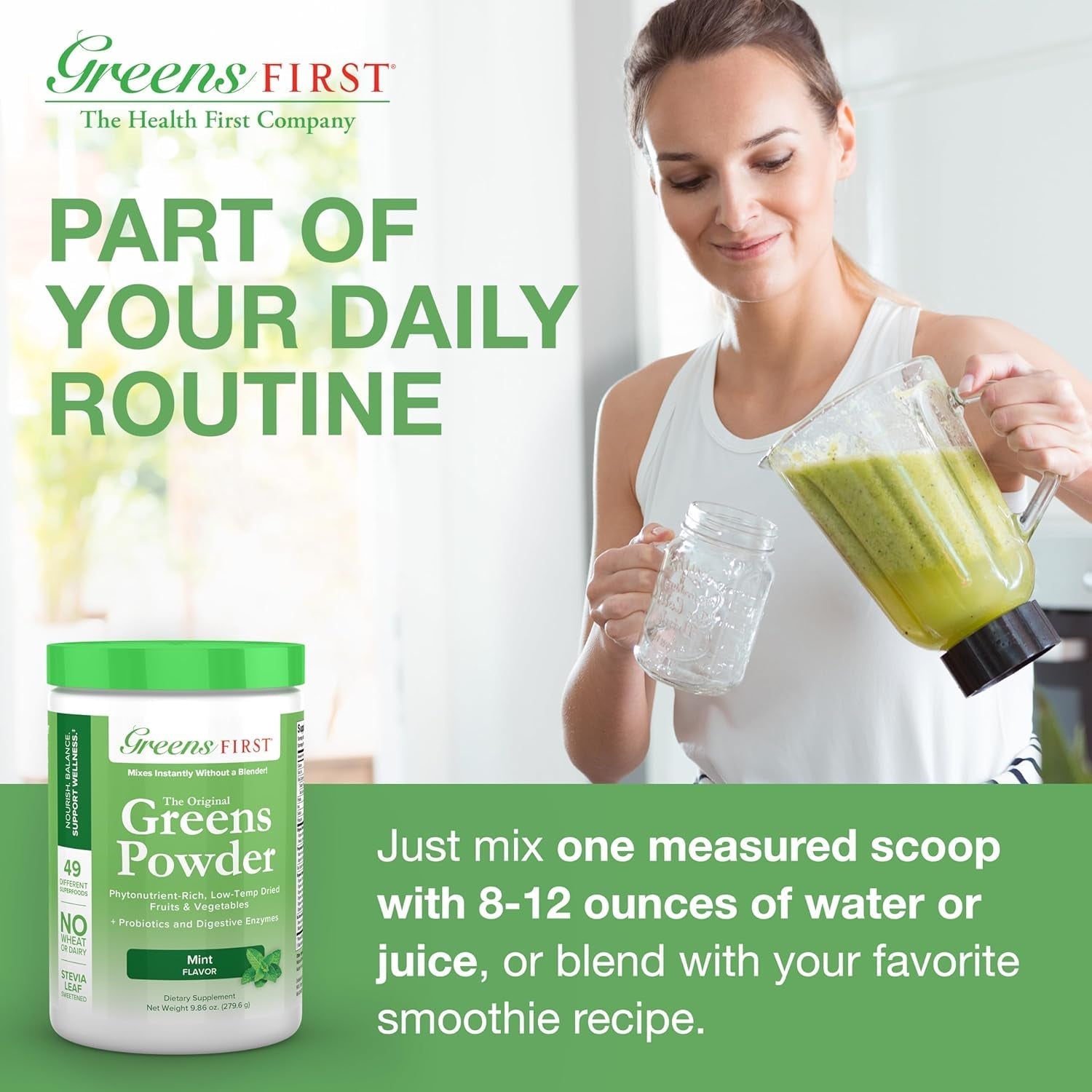 Greens First Original Greens Powder - 49 Superfoods - Organic Fruits & Veggies - Antioxidant Smoothie (Mint, 30 Servings)