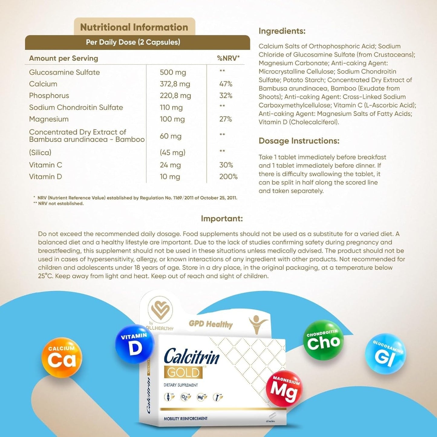 Calcitrin Gold Dietary Supplement, Mobility Reinforcement, 60 Tablets