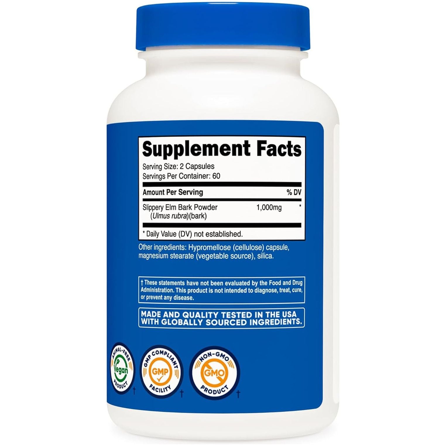 Nutricost Slippery Elm Bark Capsules 1000Mg per Serving, 120 Capsules