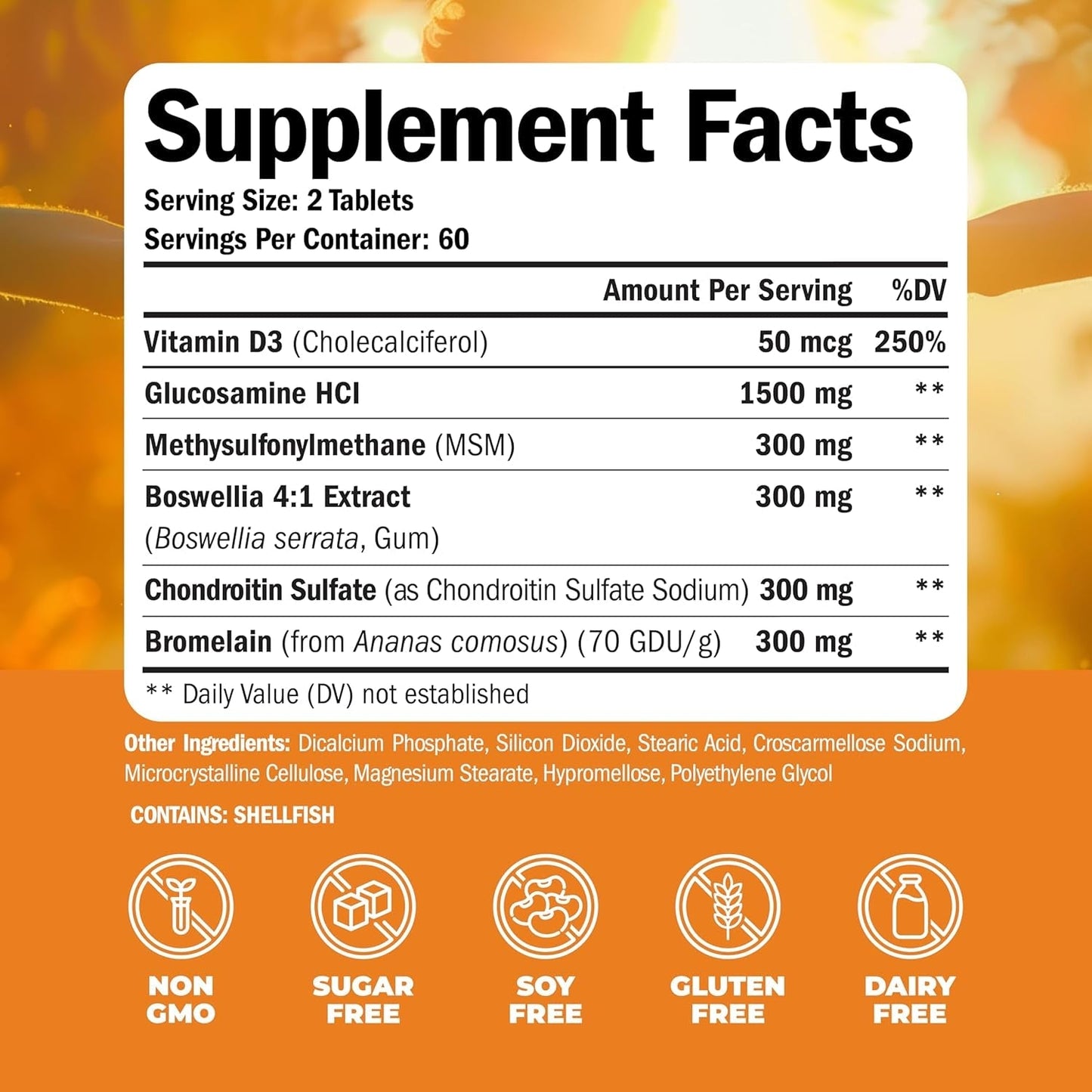 Glucosamine Chondroitin with Vitamin D3, Boswellia, MSM & Bromelain - Joint Health Supplement 120 Tablets