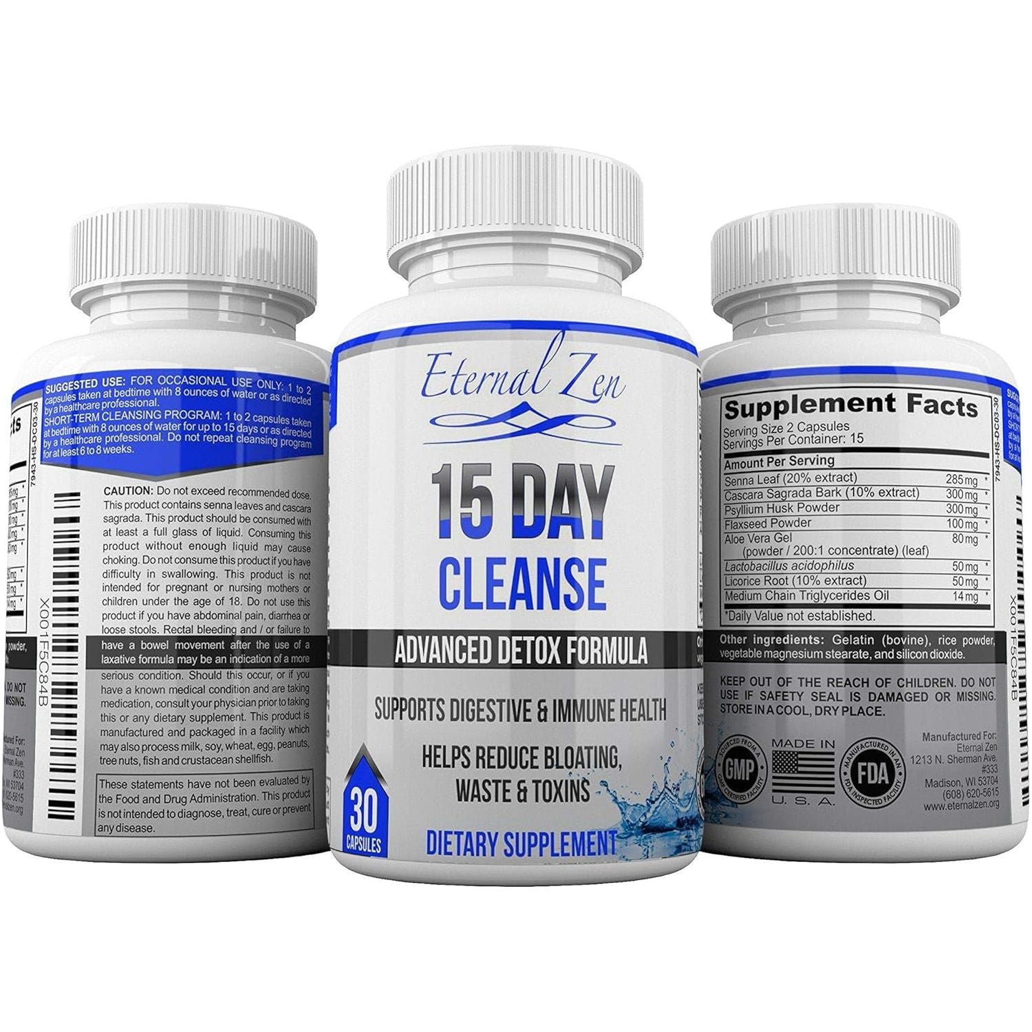 Eternal Zen 15 Day Colon Cleanser Detox with Extra Strength Herbs - 30 Capsules