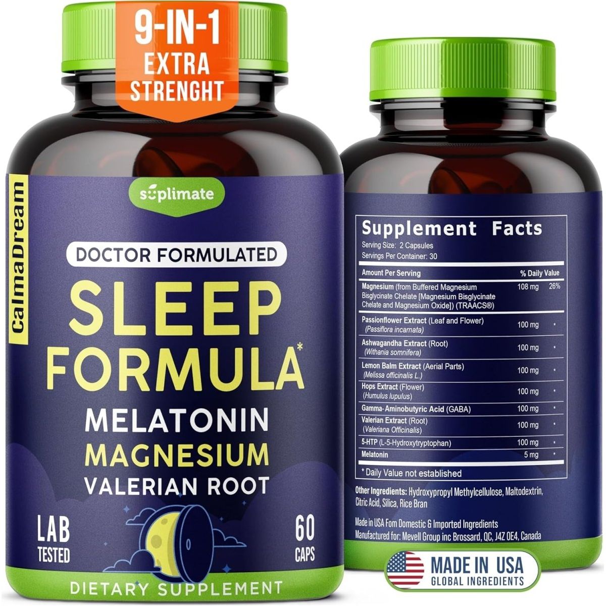Calmadream Natural Sleep Aid With Melatonin & Magnesium, Ashwagandha 60 Capsules - Suppviv