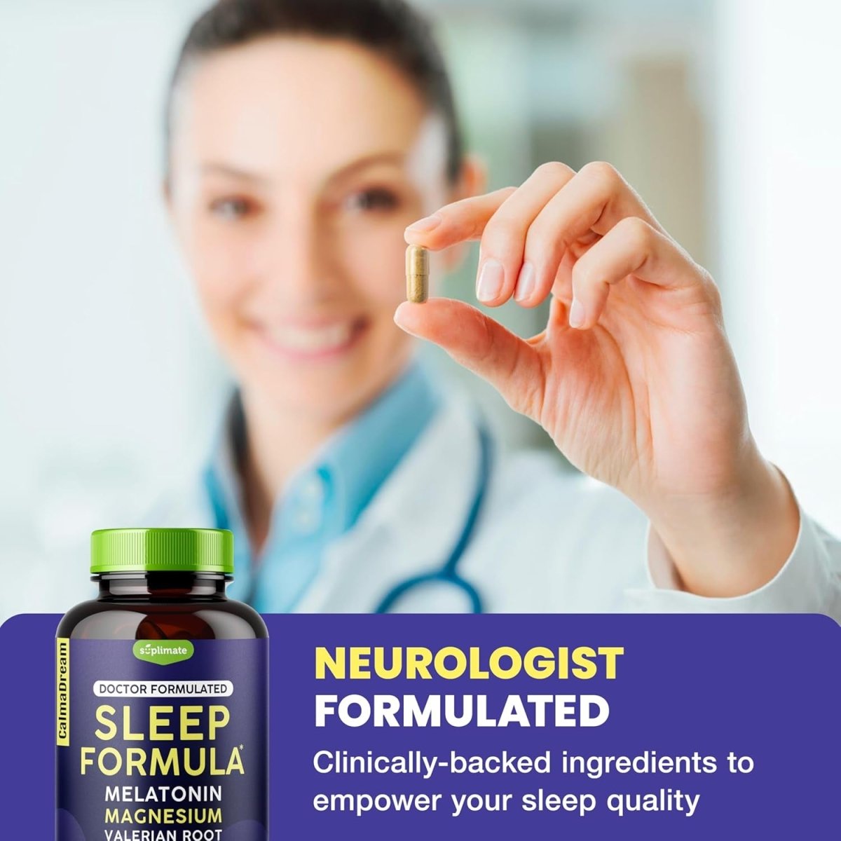 Calmadream Natural Sleep Aid With Melatonin & Magnesium, Ashwagandha 60 Capsules - Suppviv