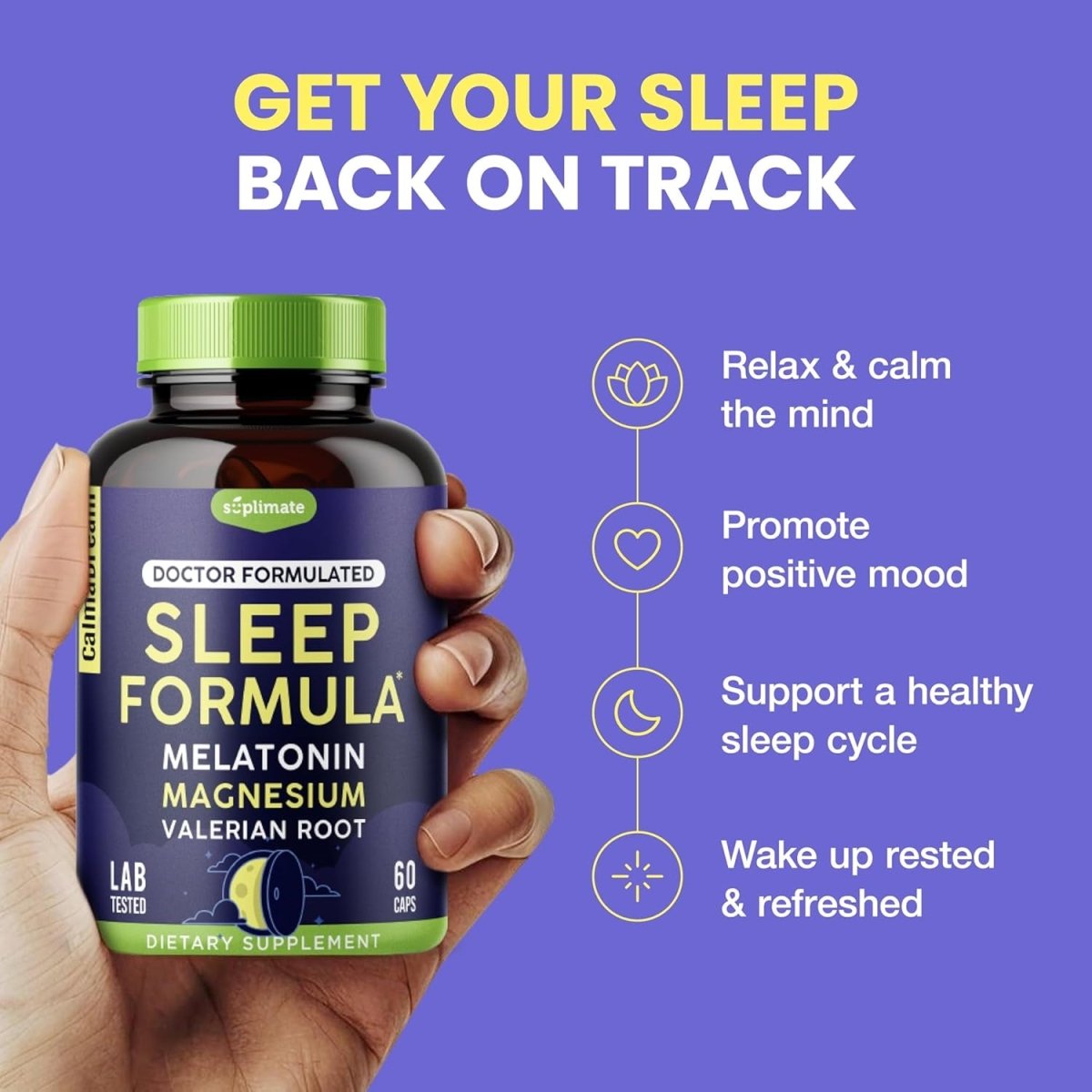 Calmadream Natural Sleep Aid With Melatonin & Magnesium, Ashwagandha 60 Capsules - Suppviv